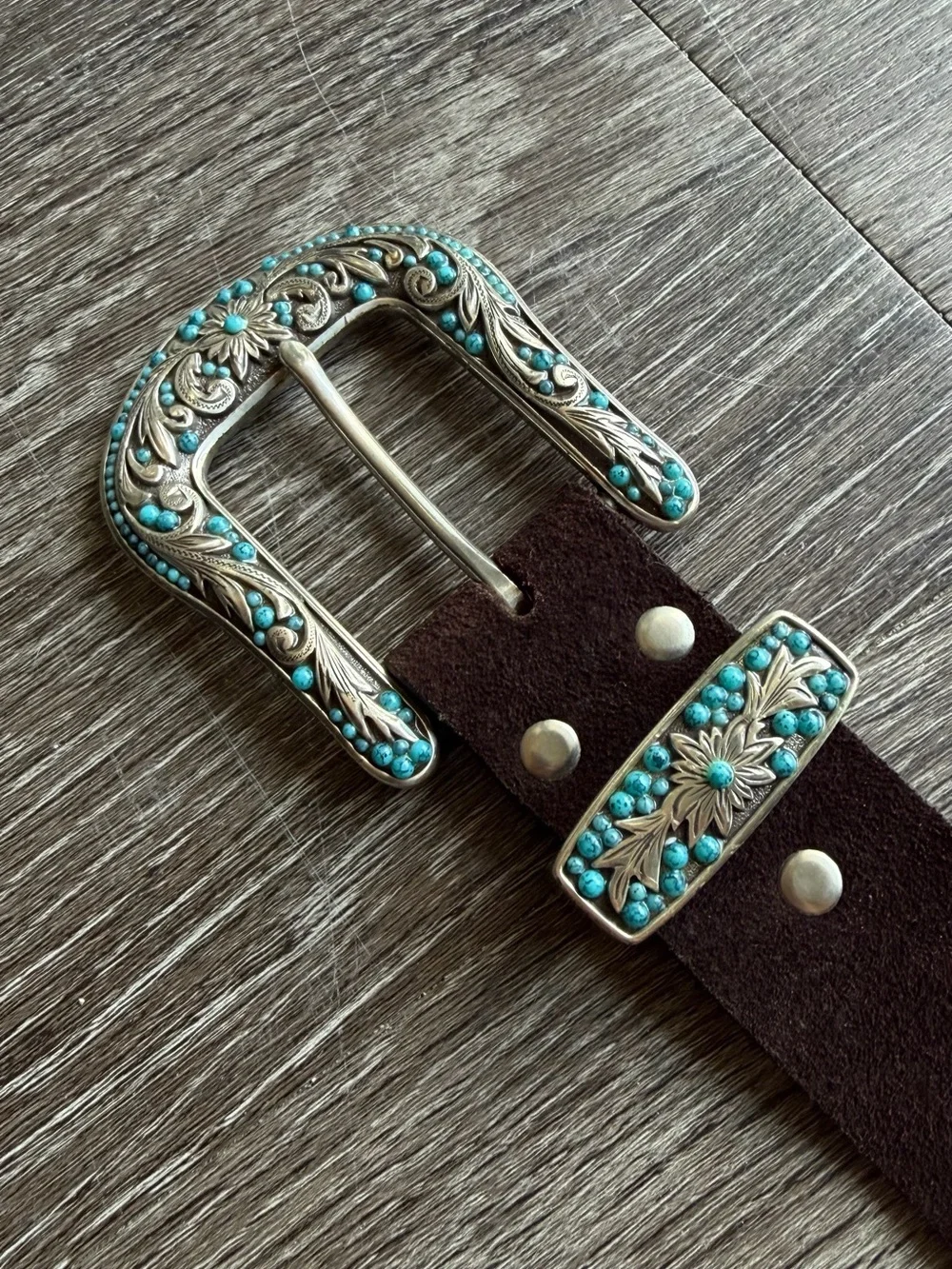 Nocona Western Leather Turquoise Studded Belt